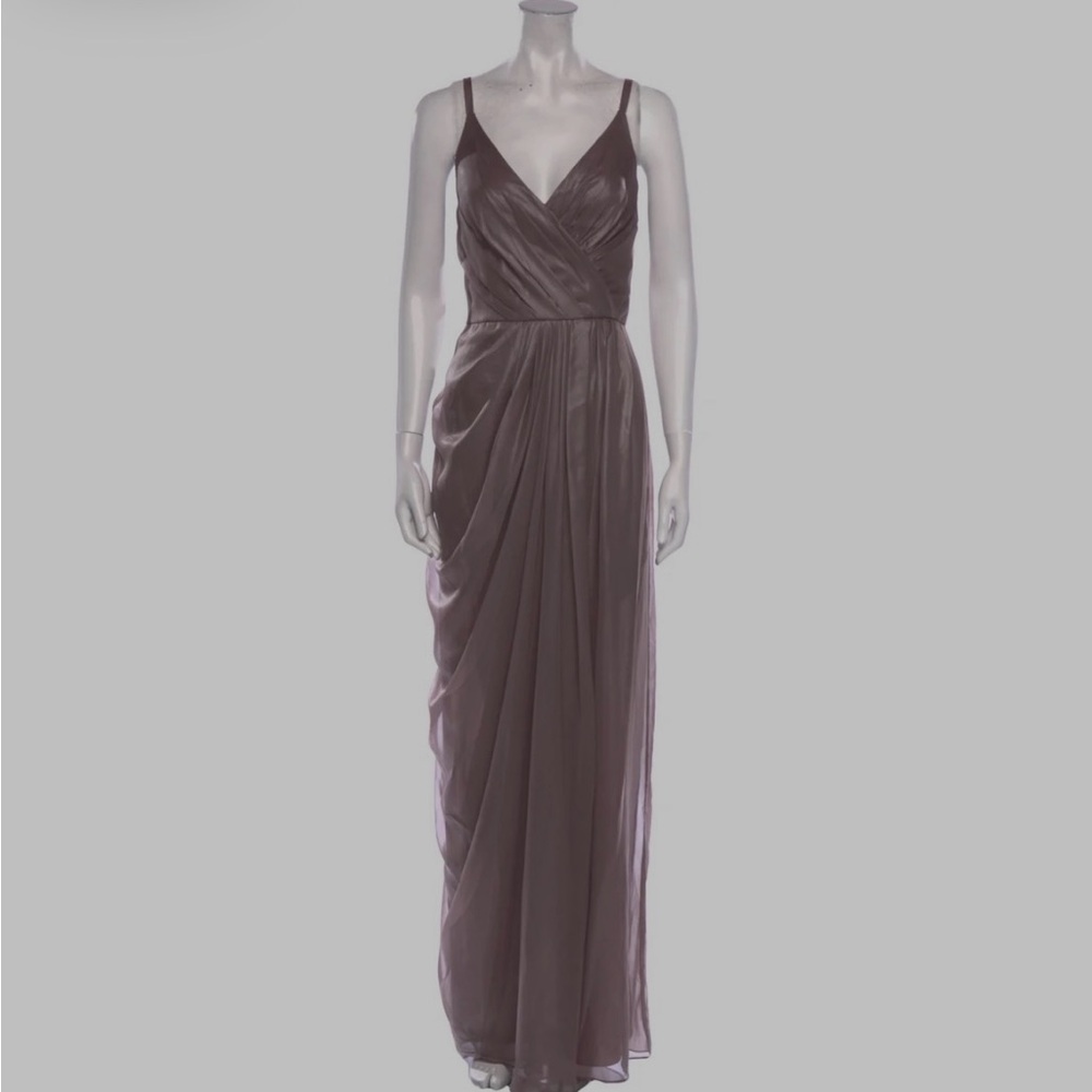 Vera Wang Brown and Pink Pleated Wrap Maxi Gown